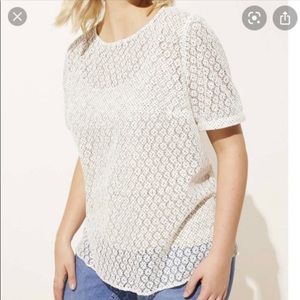 LOFT Sheer Lace Blouse With Button Back